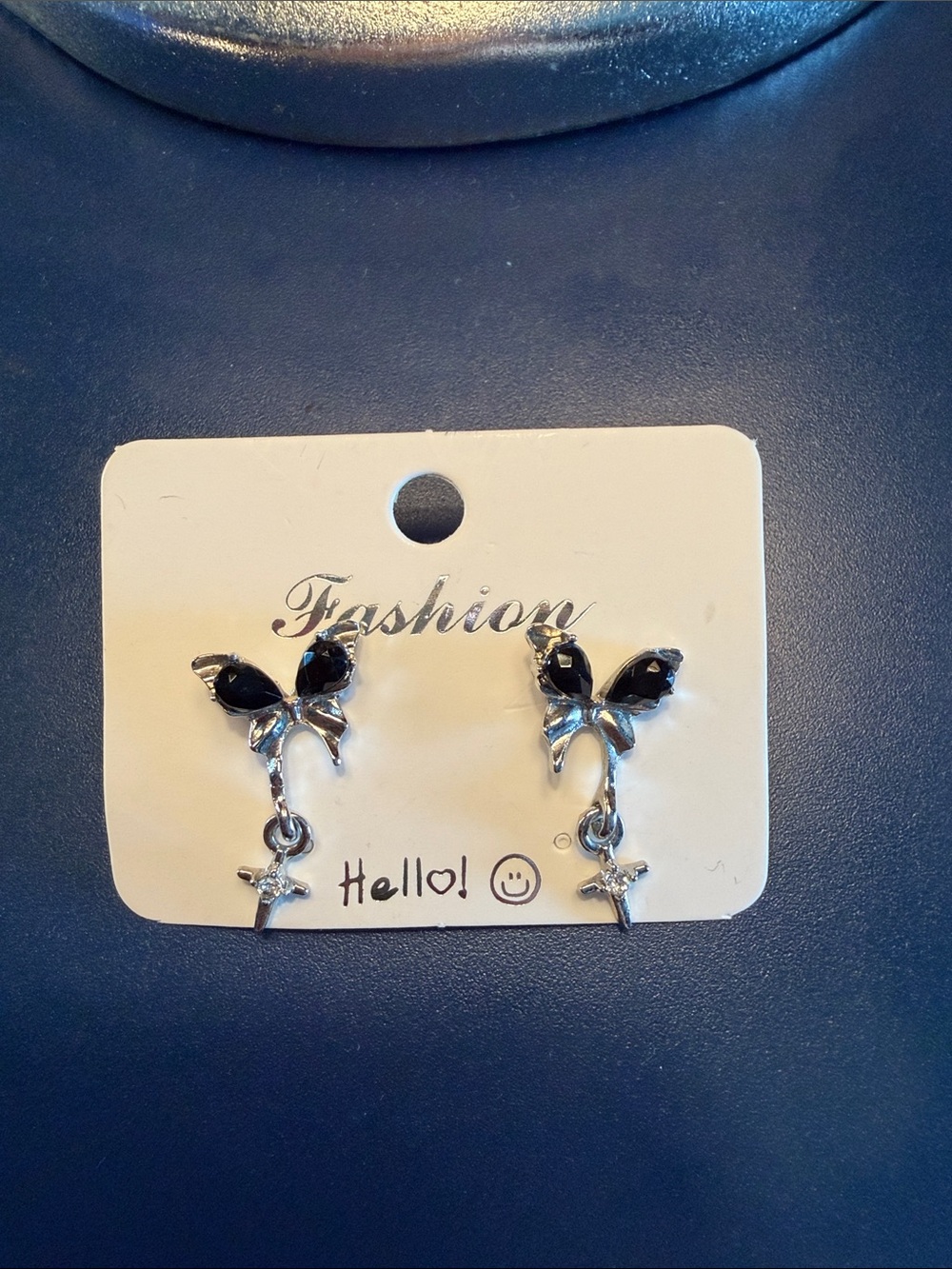 Black Butterfly Drop Earrings -